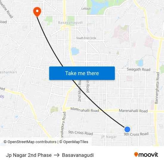 Jp Nagar 2nd Phase to Basavanagudi map
