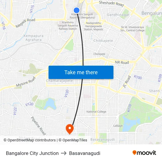 Bangalore City Junction to Basavanagudi map