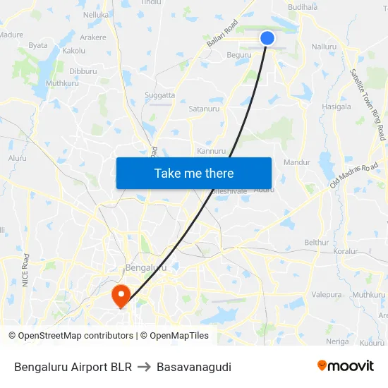 Bengaluru Airport BLR to Basavanagudi map