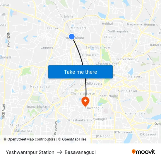 Yeshwanthpur Station to Basavanagudi map