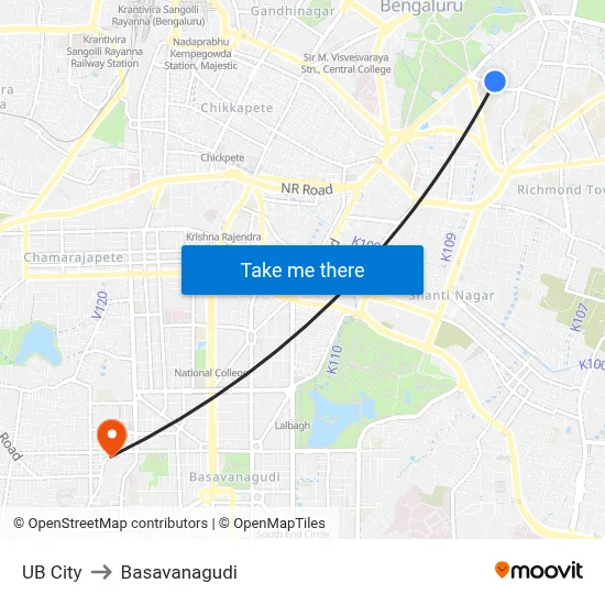 UB City to Basavanagudi map
