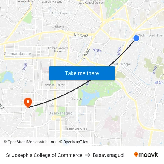 St Joseph s College of Commerce to Basavanagudi map