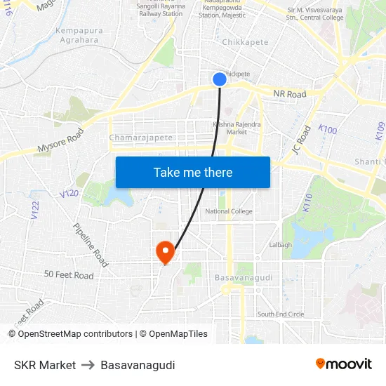 एसकेआर मार्केट to बसवनागुडी map