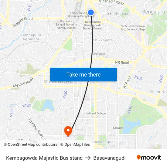 Kempagowda Majestic Bus stand to Basavanagudi map