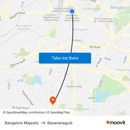 Bangalore Majestic to बसवनागुडी map
