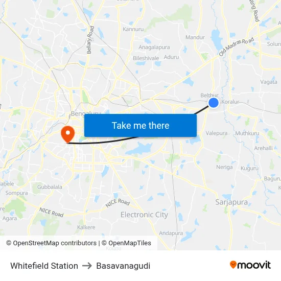 Whitefield Station to Basavanagudi map