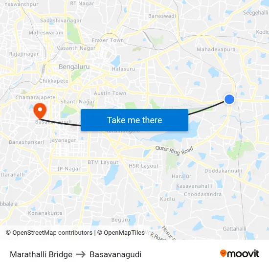 Marathalli Bridge to Basavanagudi map