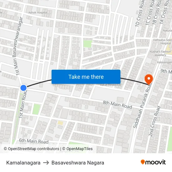 Kamalanagara to Basaveshwara Nagara map