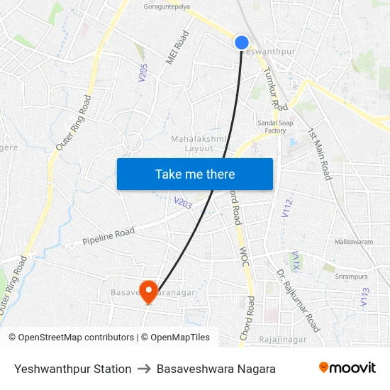 Yeshwanthpur Station to Basaveshwara Nagara map
