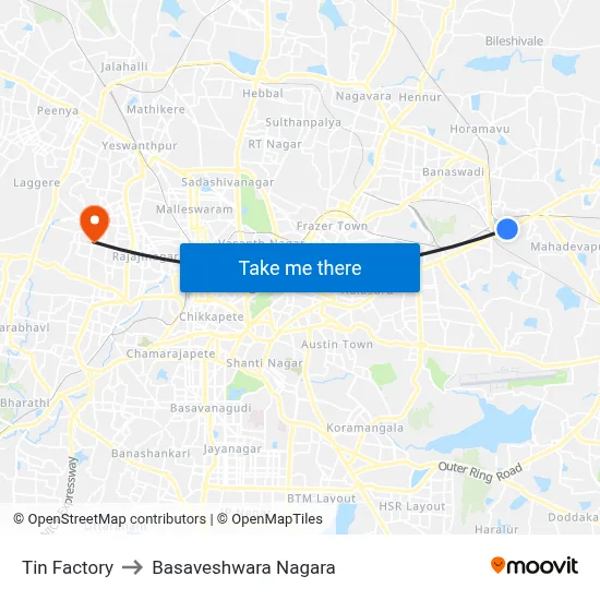 Tin Factory to Basaveshwara Nagara map