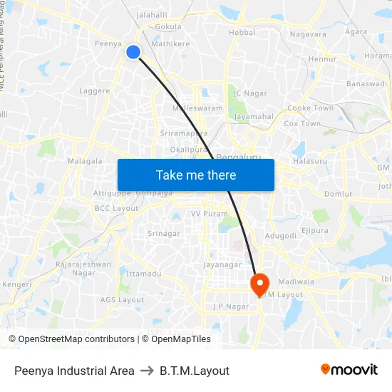 Peenya Industrial Area to B.T.M.Layout map