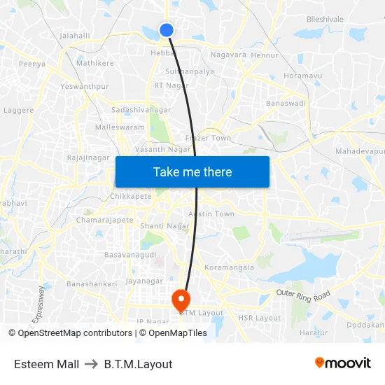 एस्टीम मॉल to बी.टी.एम. लेआउट map