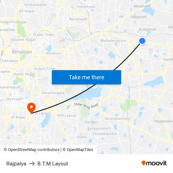 राजपल्या to बी.टी.एम. लेआउट map