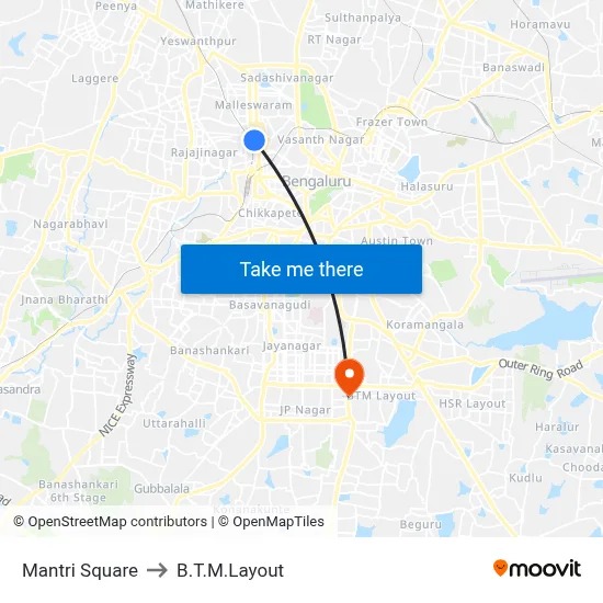 मंत्री स्क्वायर to बी.टी.एम. लेआउट map