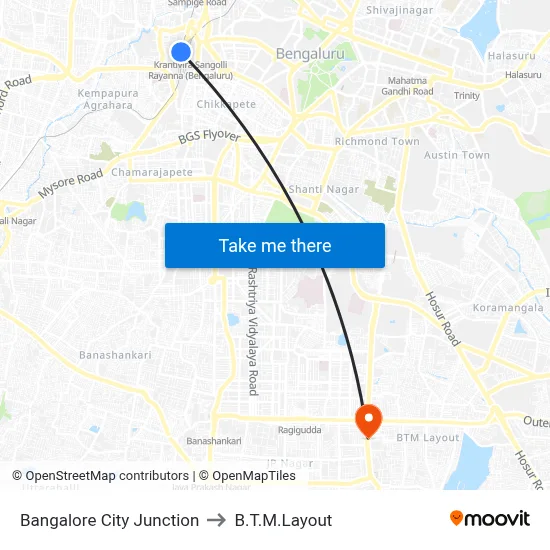 बेंगलुरु सिटी जंक्शन to बी.टी.एम. लेआउट map