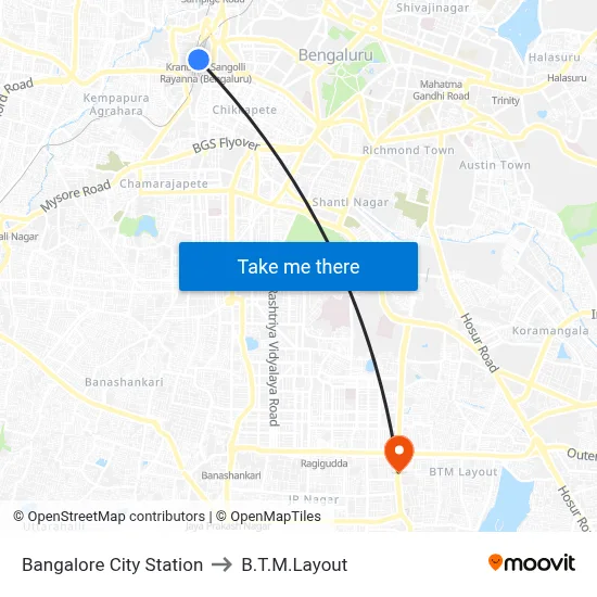 बेंगलुरु सिटी स्टेशन to बी.टी.एम. लेआउट map