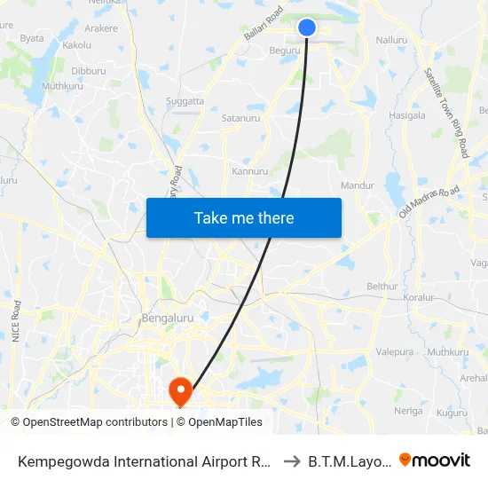 Kempegowda International Airport Road to B.T.M.Layout map