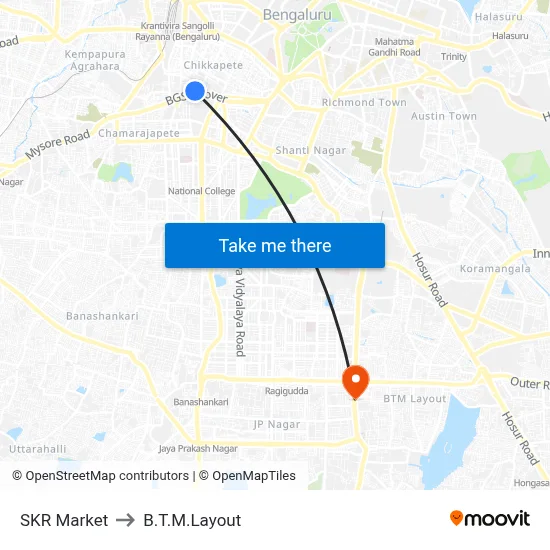 SKR Market to B.T.M.Layout map