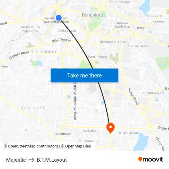 Majestic to B.T.M.Layout map