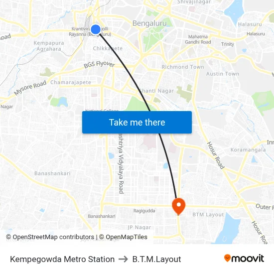 Kempegowda Metro Station to B.T.M.Layout map