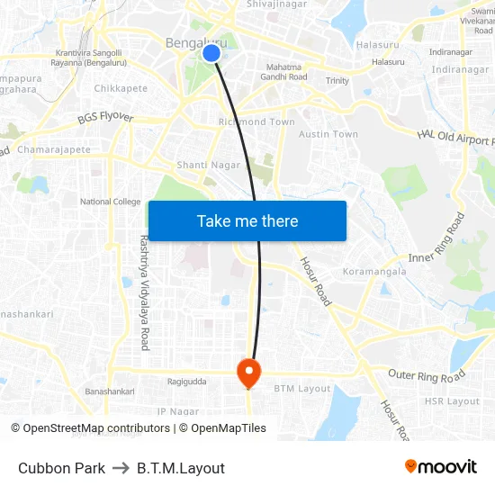 Cubbon Park to B.T.M.Layout map