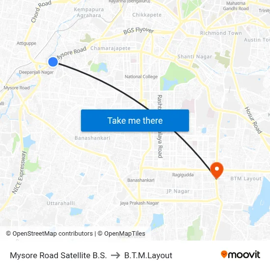 Mysore Road Satellite B.S. to B.T.M.Layout map