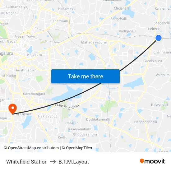 Whitefield Station to बी.टी.एम. लेआउट map