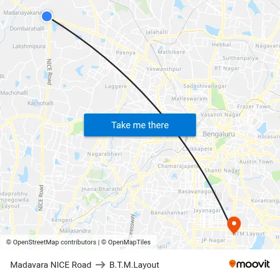 Madavara NICE Road to B.T.M.Layout map