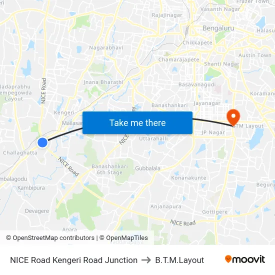 NICE Road Kengeri Road Junction to B.T.M.Layout map