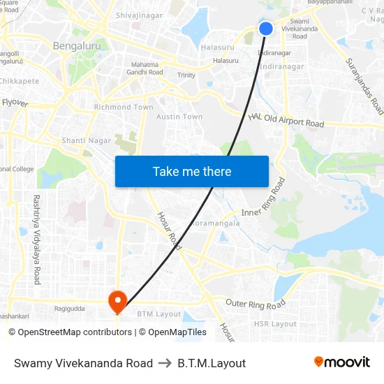 Swamy Vivekananda Road to B.T.M.Layout map