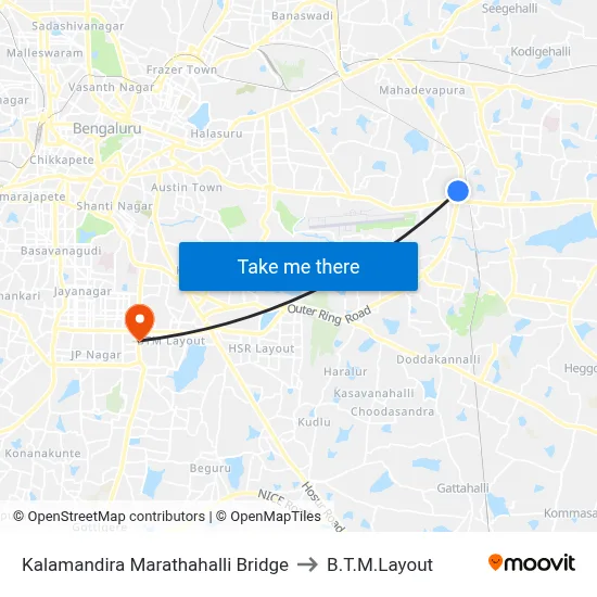 Kalamandira Marathahalli Bridge to B.T.M.Layout map
