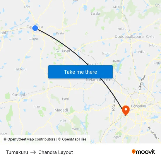 Tumakuru to Chandra Layout map