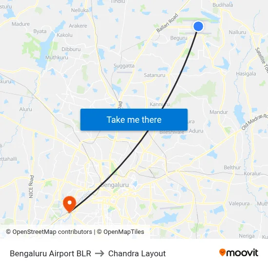 Bengaluru Airport BLR to Chandra Layout map