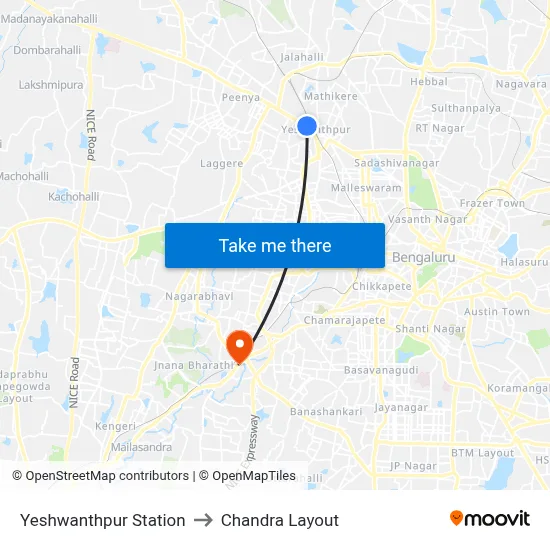 Yeshwanthpur Station to Chandra Layout map