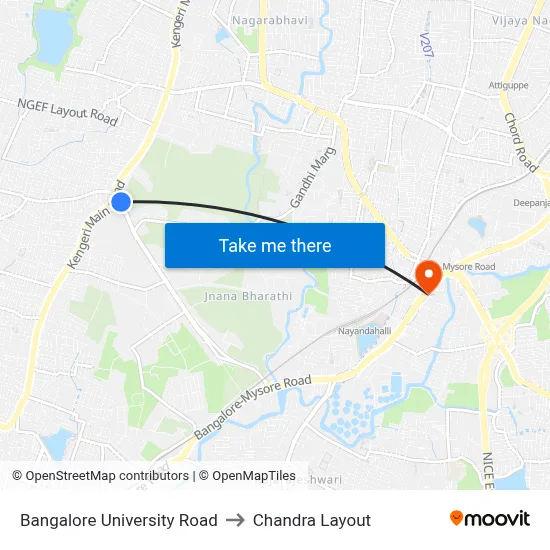 बेंगलुरु विश्वविद्यालय रोड to चंद्र लेआउट map