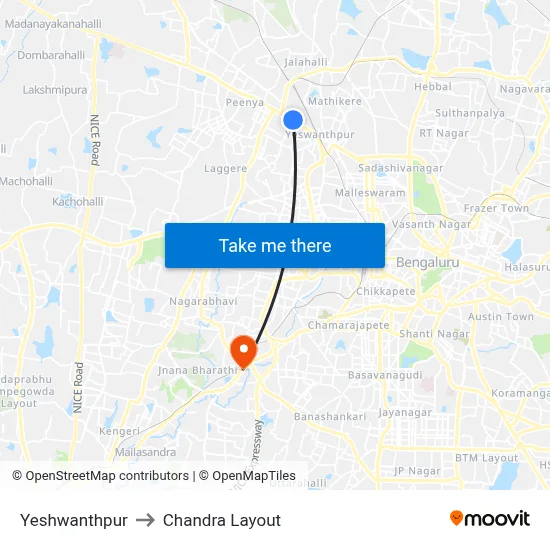 येशवंतपुर to चंद्र लेआउट map