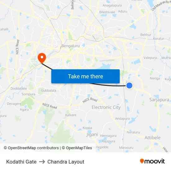 Kodathi Gate to Chandra Layout map