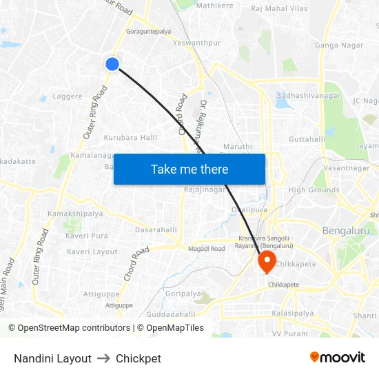 Nandini Layout to Chickpet map