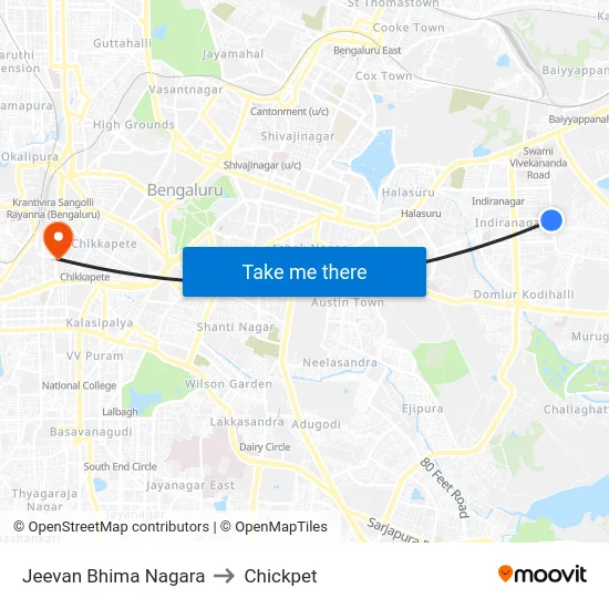 Jeevan Bhima Nagara to Chickpet map