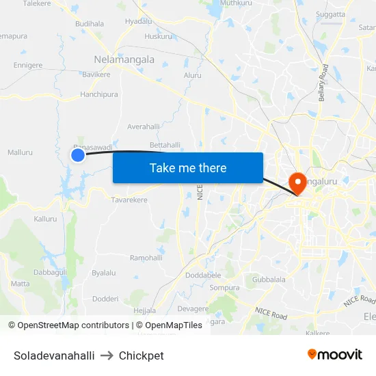Soladevanahalli to Chickpet map