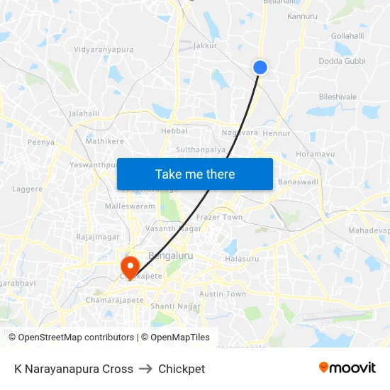 K Narayanapura Cross to Chickpet map