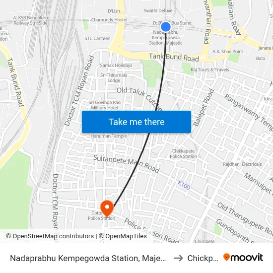 Nadaprabhu Kempegowda Station, Majestic to Chickpet map