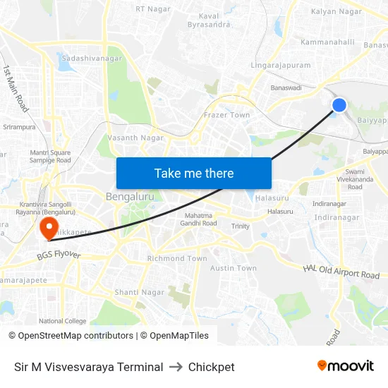 Sir M Visvesvaraya Terminal to Chickpet map