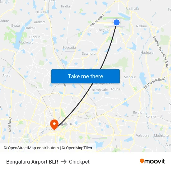 बेंगलुरु हवाई अड्डा बीएलआर to चिकपेट map
