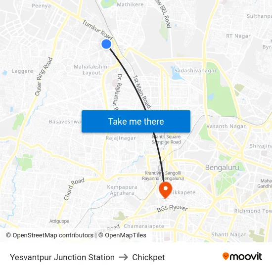 Yesvantpur Junction Station to Chickpet map