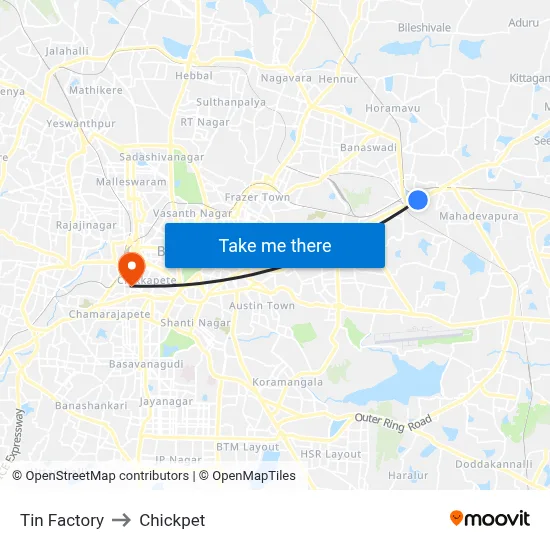 Tin Factory to Chickpet map