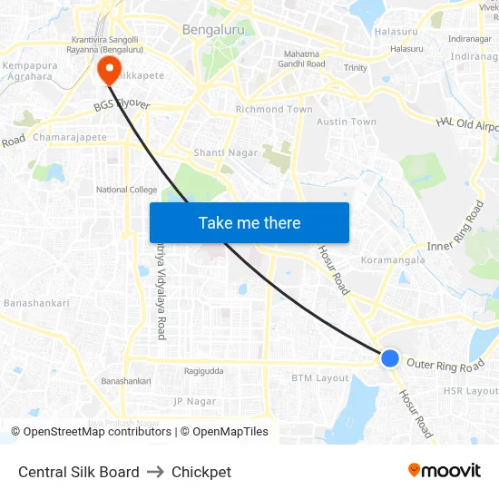 Central Silk Board to Chickpet map
