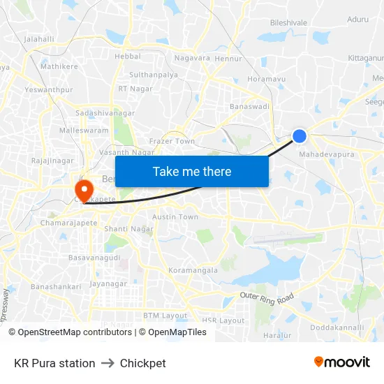 KR Pura station to चिकपेट map