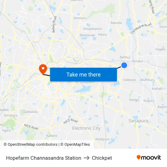Hopefarm Channasandra Station to Chickpet map