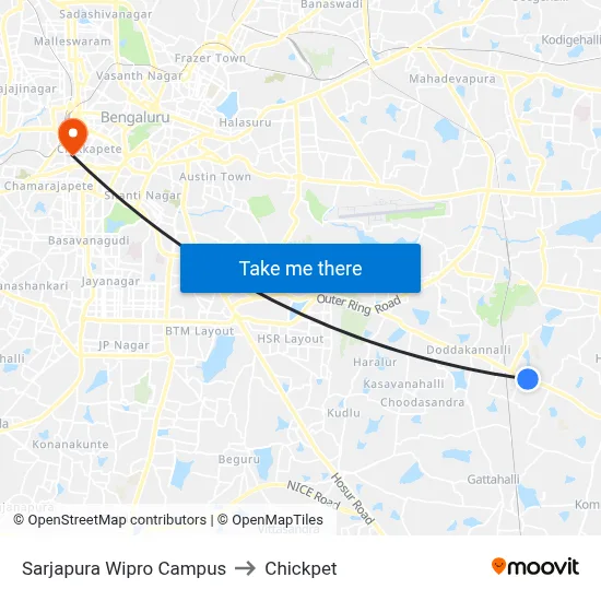 Sarjapura Wipro Campus to Chickpet map
